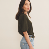 kaki cashmere tee shirt women - side view | Julien | Linnea Lund