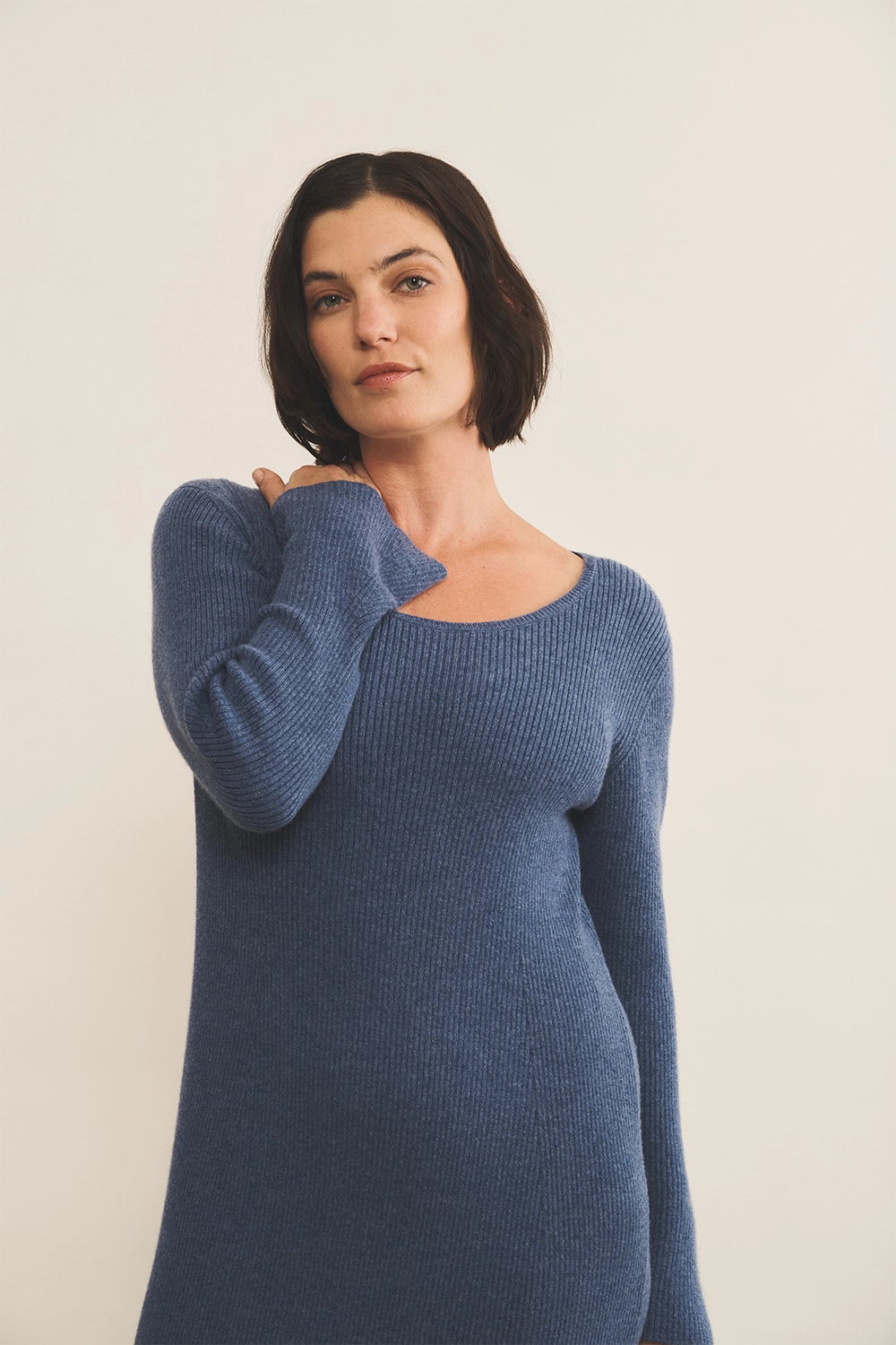 Blue denim cashmere dress women - focus | Pepa | Linnea Lund