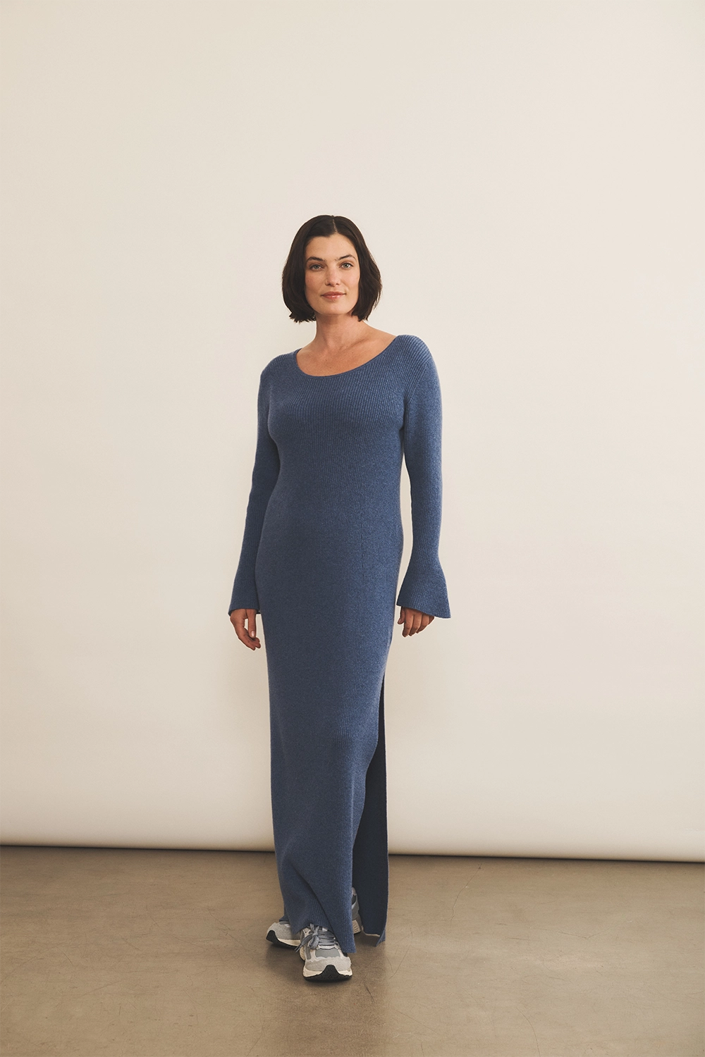 Blue denim cashmere dress women - front view | Pepa | Linnea Lund