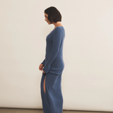 Blue denim cashmere dress women - side view | Pepa | Linnea Lund