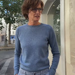 Blue denim color women cashmere sweater | Ines | Ines de la Fressange x Linnea Lund