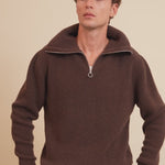 Zip collar dark brown cashmere sweater for men - video | Sam | Linnea Lund