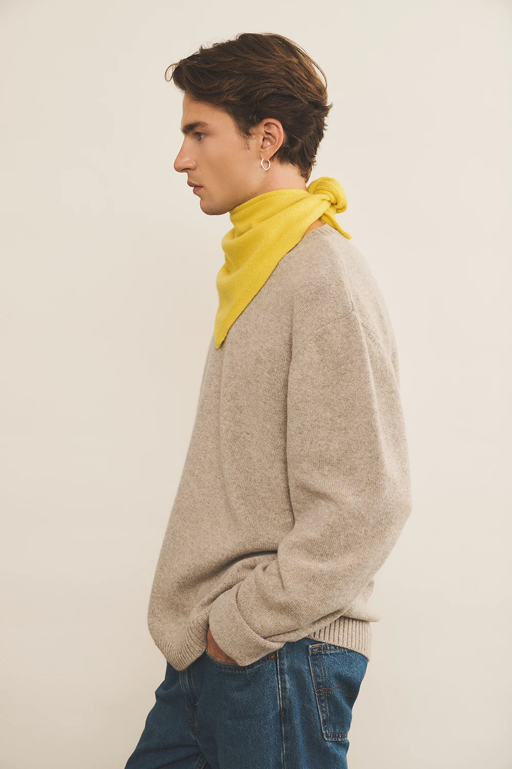 flash yellow cashmere bandana men -side view | Stella | Linnea Lund