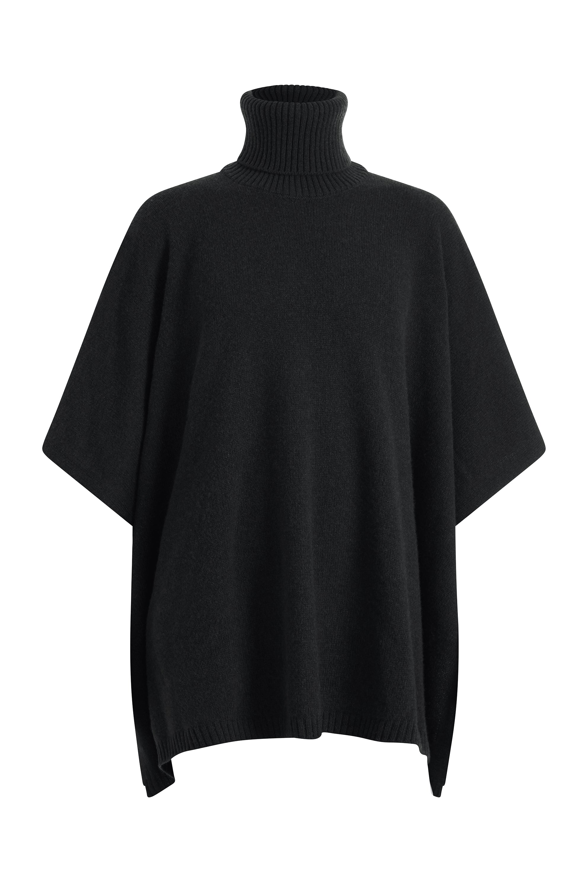 black cashmere poncho with turtle neck.