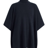 Dark navy cashmere poncho with turtleneck collar