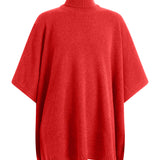 Cherry red cashmere poncho with turtle neck