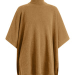 Brown cashmere poncho with turtleneck collar.