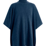 Dark blue cashmere poncho with turtle neck collar