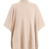 Powder pink cashmere poncho with turtle neck collar