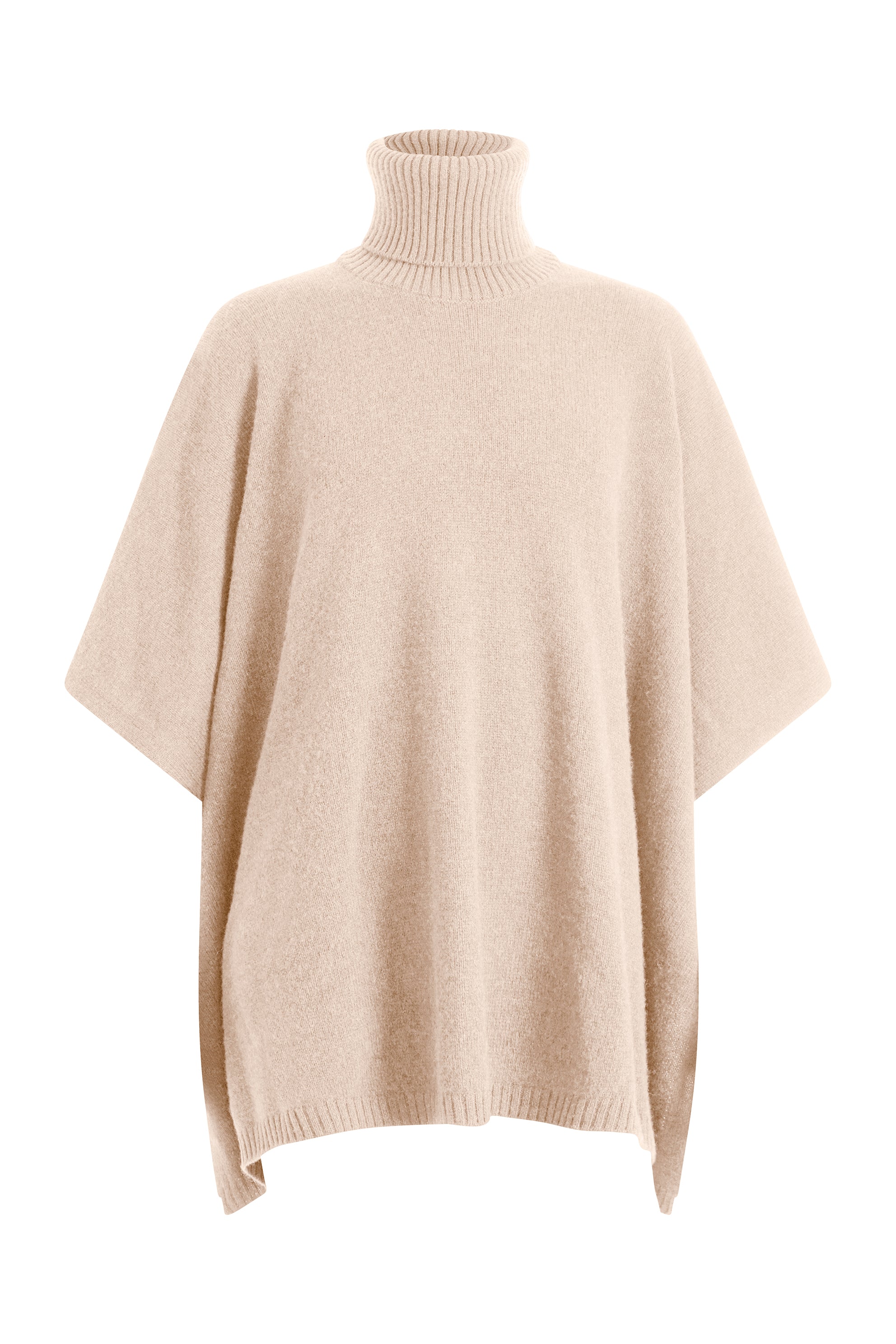 Powder pink cashmere poncho with turtle neck collar