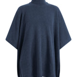A blue turtleneck cashmere poncho with cut sides | Angela | Linnea Lund