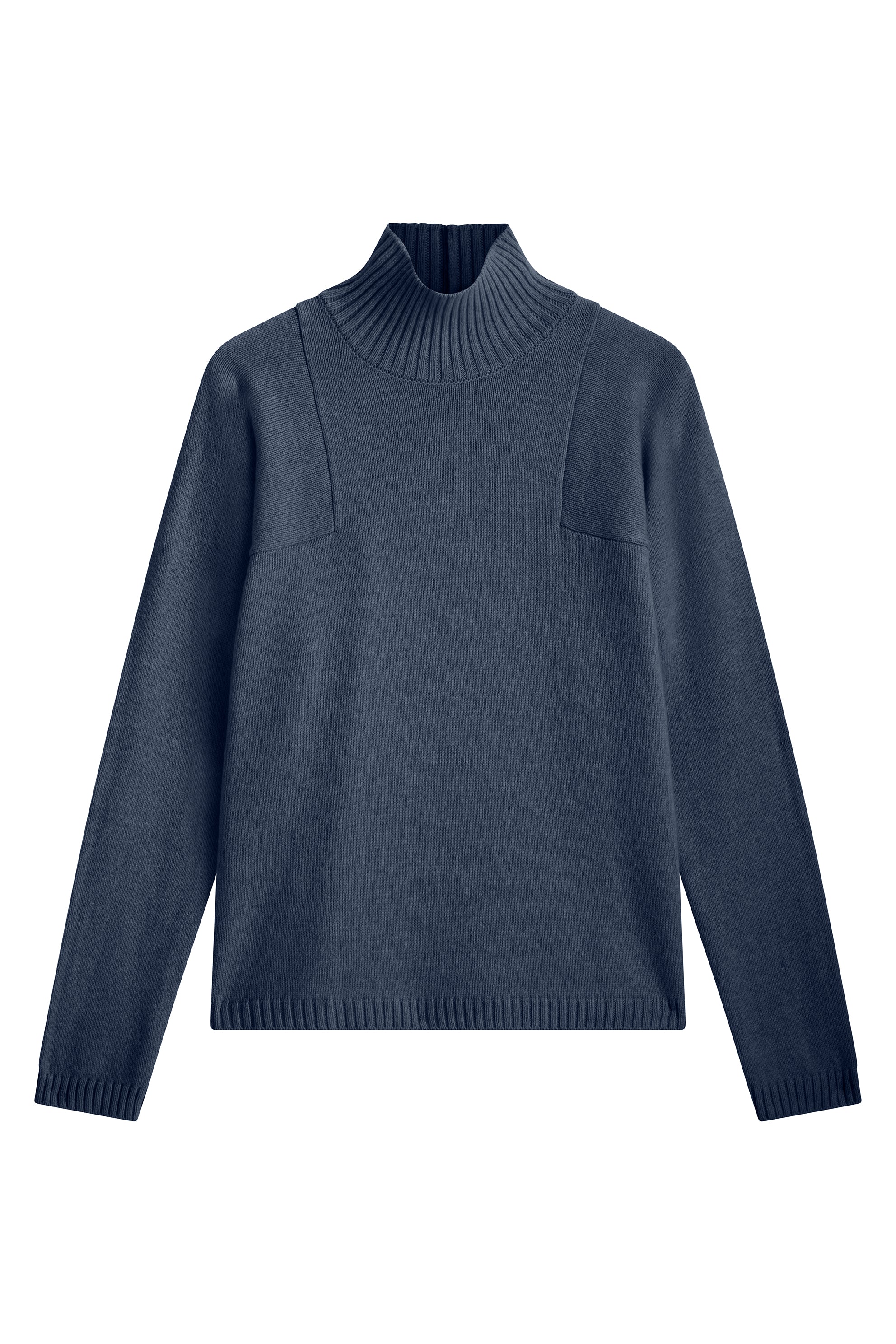 dark Navy cashmere turtle neck with modified drop sleeves