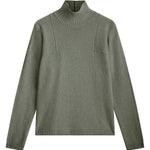 Greyish green cashmere turtle neck with deep modified drop sleeves