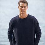 Ribbed blue men cashmere sweater - front view | Edward | Linnea Lund