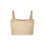 Cream cashmere crop top with straps.