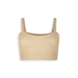 Cream cashmere crop top with straps.