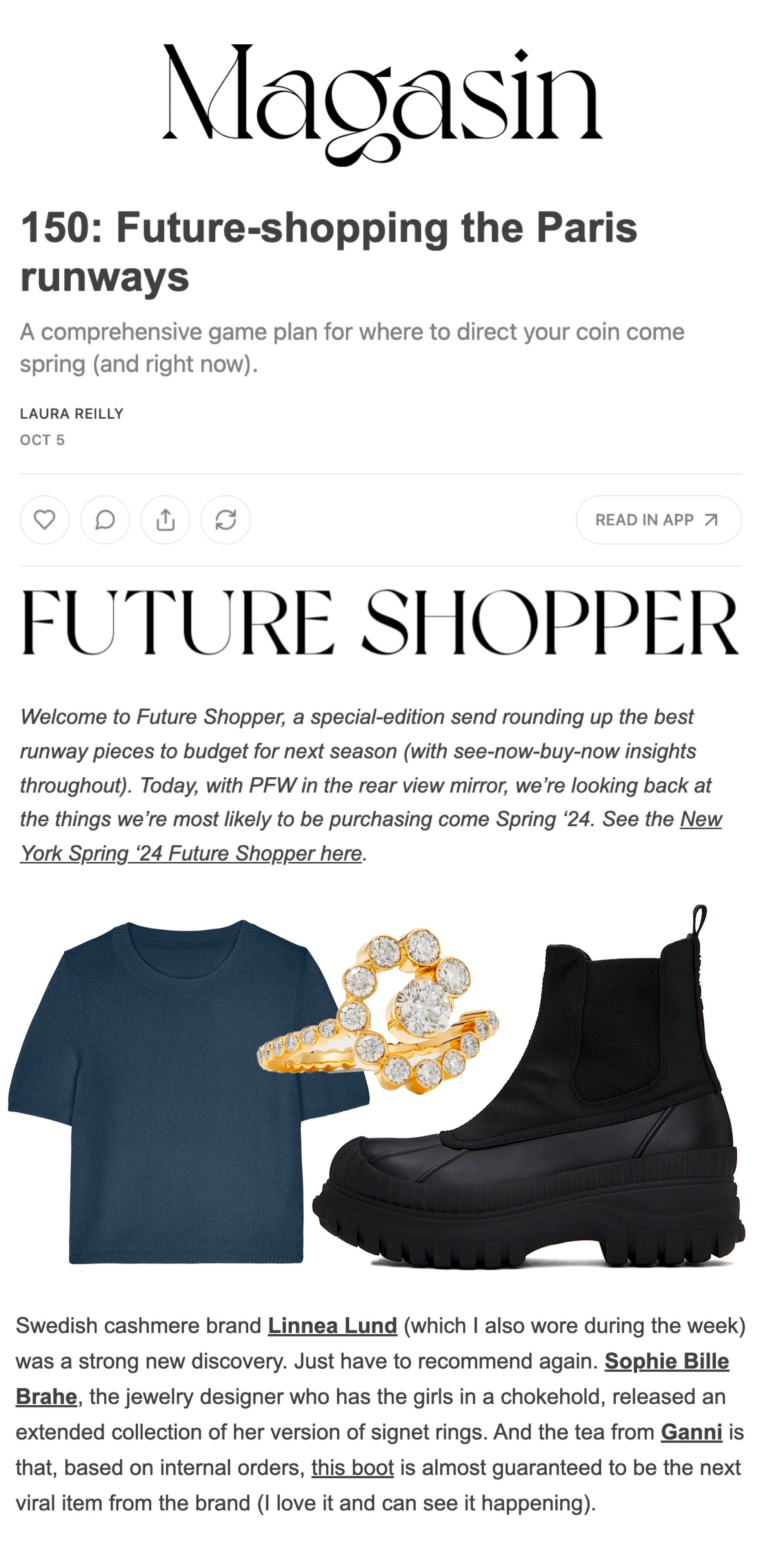 Linnea Lund in Laura Reilly Magasin