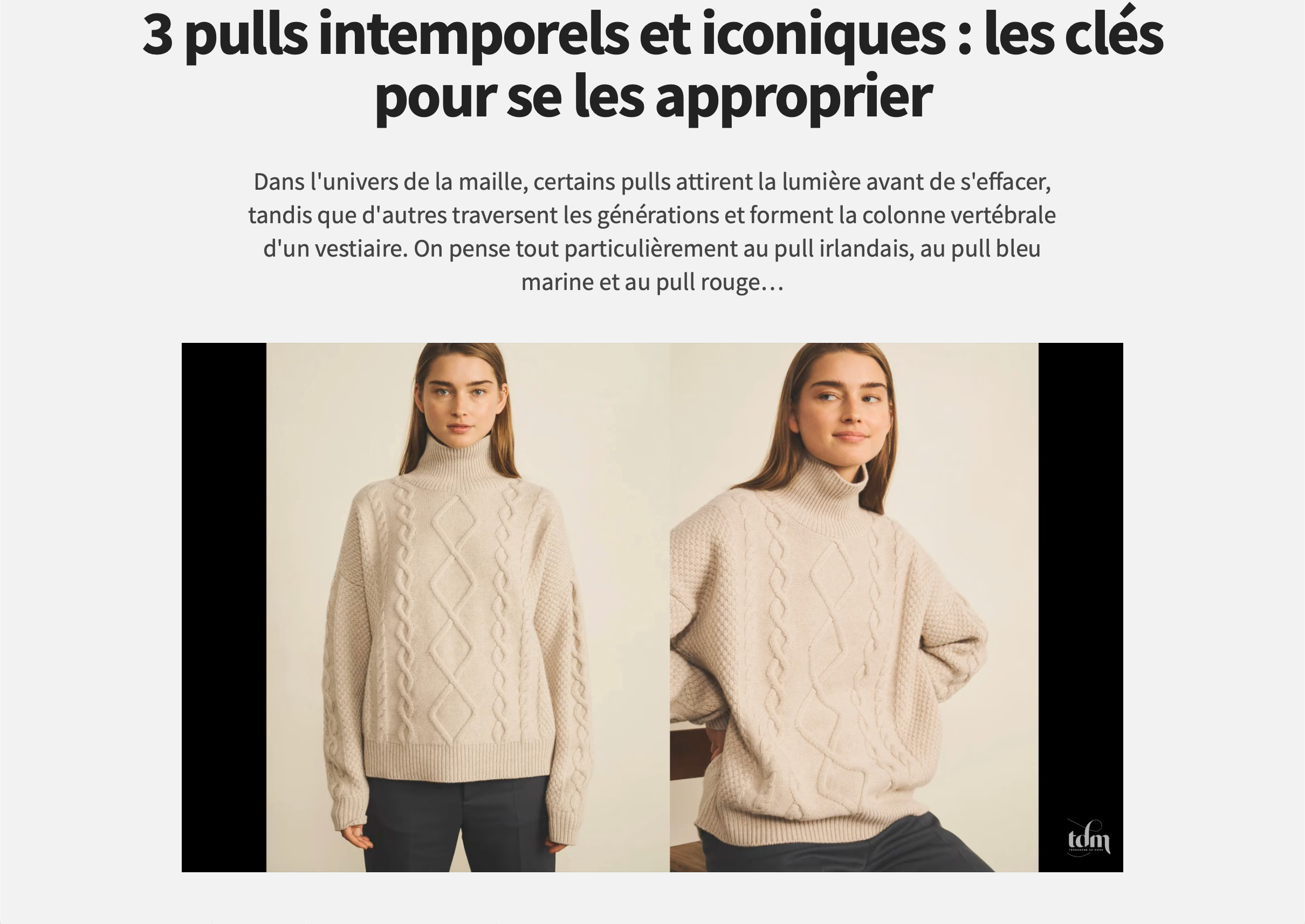 The Timeless Linnea Lund Cashmere Sweater Spotted by Tendance de Mode