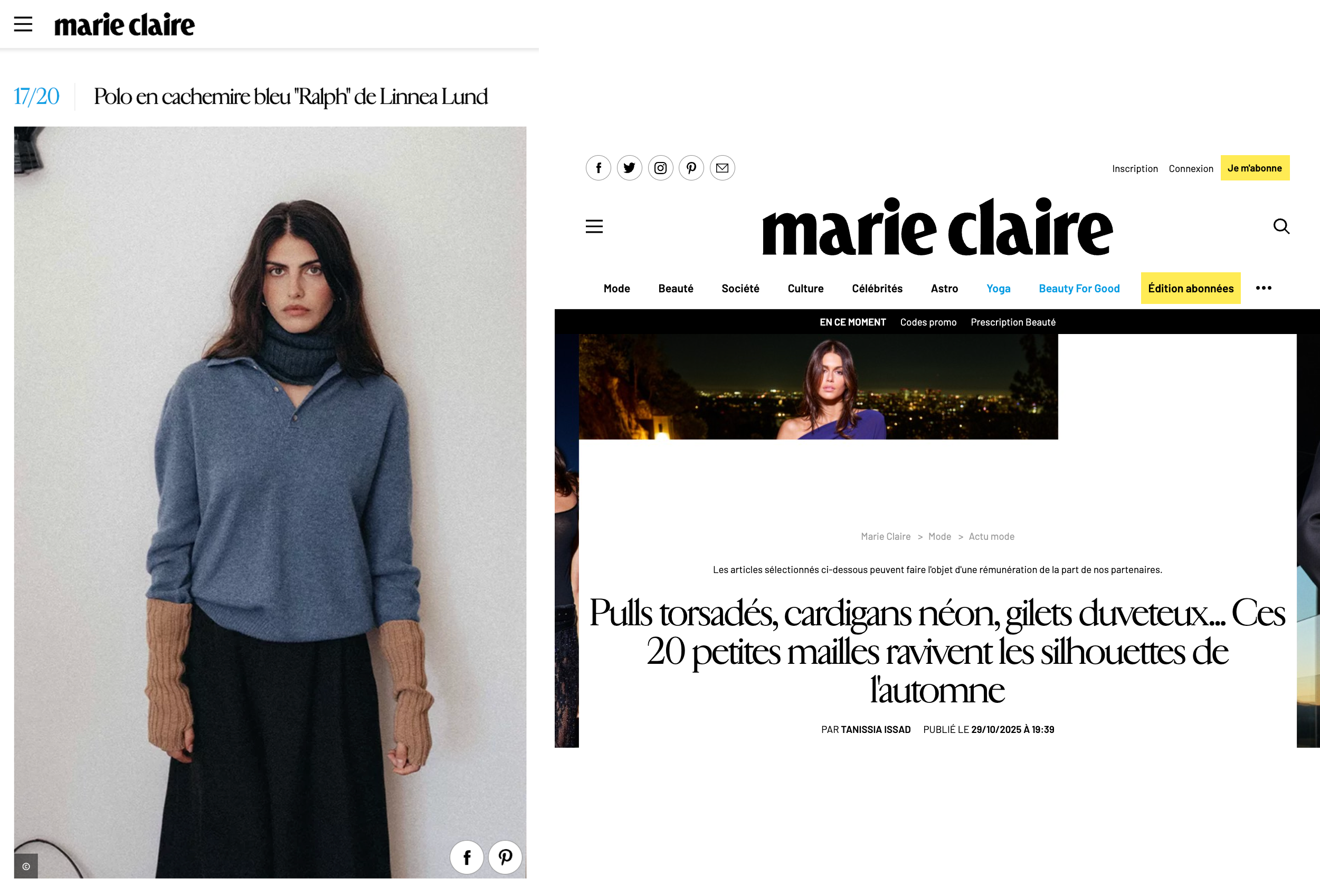 Linnea Lund a été sélectionné par Marie Claire dans leur guide shopping maille Automne-Hiver 2025-2026