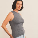 Ribbed cashmere tank top women grey - side view | Amanda | Linnea Lund