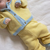 Baby cashmere cardigan yellow and blue, look | Phoebe | Linnea Lund