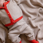 Baby cashmere cardigan beige and orange, second view | Phoebe | Linnea Lund
