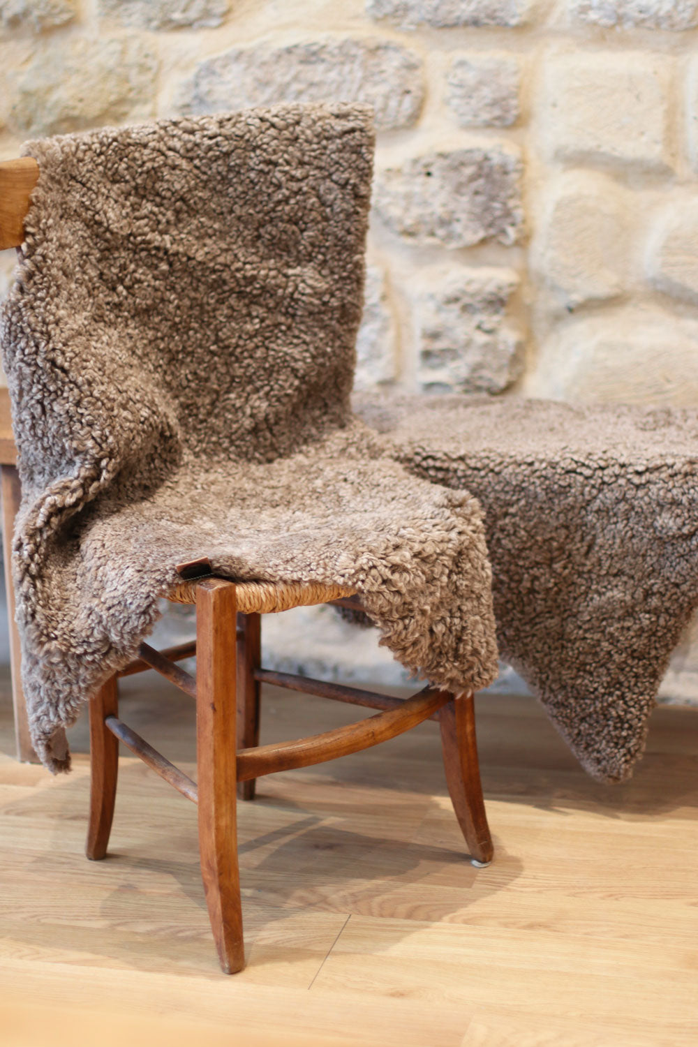 Big Curly Sheepskin color taupe for chair | Linnea Lund