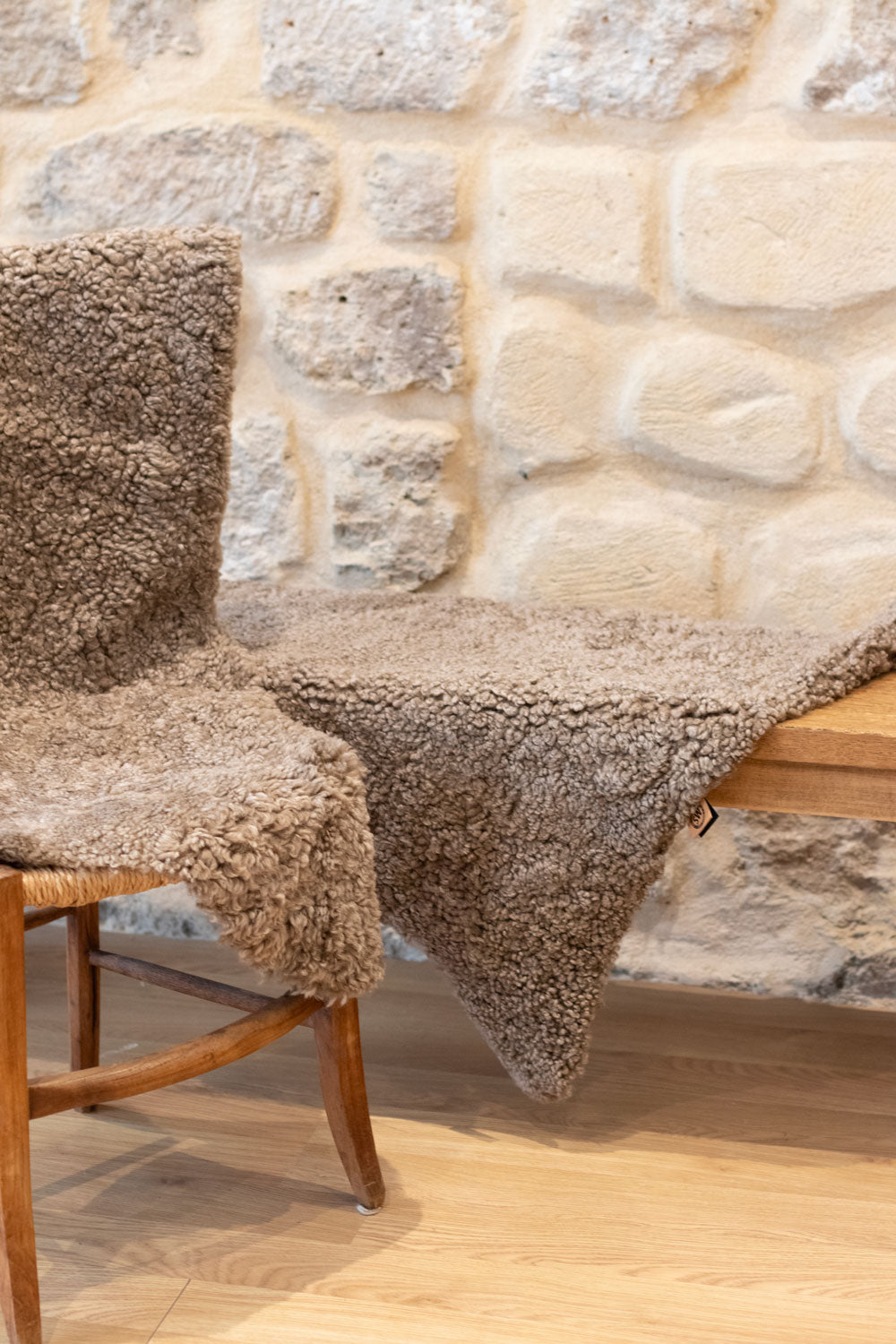 Big Curly Sheepskin color taupe for chair | Linnea Lund