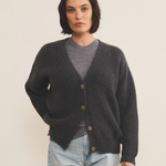 Dark grey cashmere cardigan women - front view | Charlot | Linnea Lund