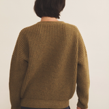 Green ochre cashmere cardigan women - back view | Charlot | Linnea Lund