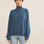 Blue denim cashmere sweater women - front view | Charlotte | Linnea Lund