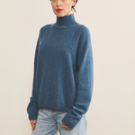 Blue denim cashmere sweater women - side view | Charlotte | Linnea Lund