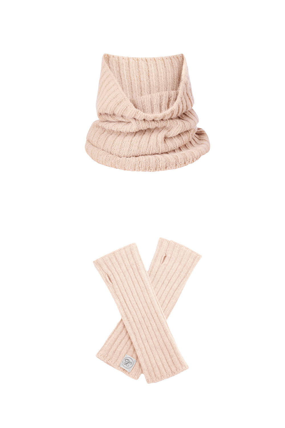 Powder pink cashmere mittens and sweater - pack shot| Noah & Maya | Linnea Lund