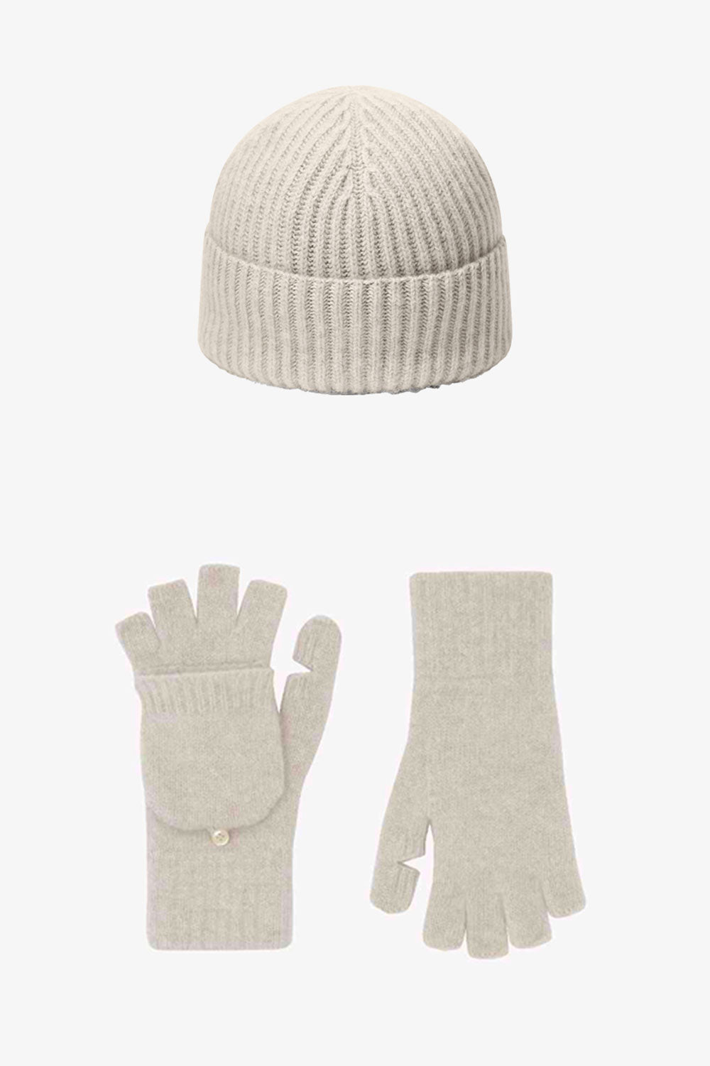 Beige cashmere mittens and beanie - packshot | Vantar & Harry | Linnea Lund