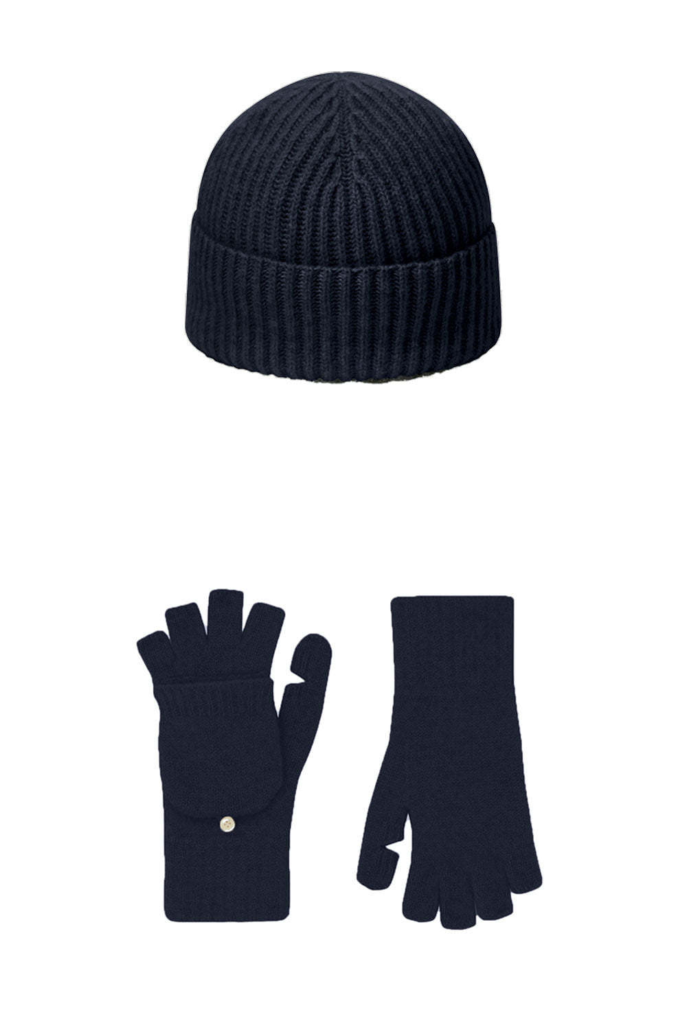 Dark blue cashmere mittens and beanie - packshot | Vantar & Harry | Linnea Lund