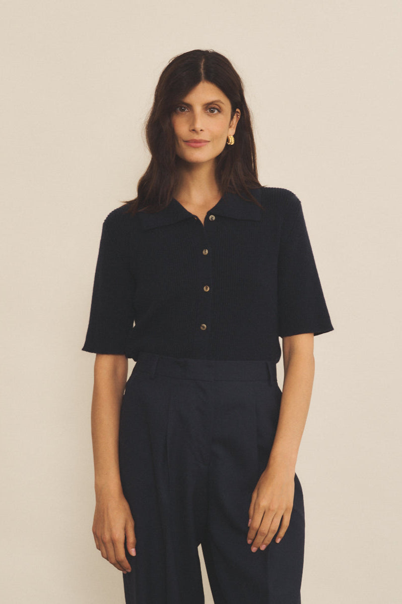 Cashmere polo women midnight blue - front view | Elise | Linnea Lund
