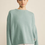 Ribbed aqua blue women cashmere sweater - front view | Edward | Linnea Lund