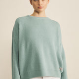 Ribbed aqua blue women cashmere sweater - front view | Edward | Linnea Lund
