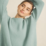 Ribbed aqua blue women cashmere sweater - focus view | Edward | Linnea Lund