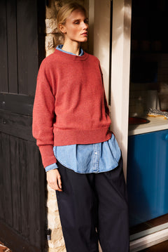 Cashmere sweater women blue denim color - front view | Sarah | Linnea Lund