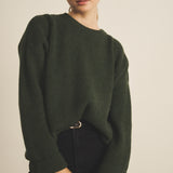 Ribbed green women cashmere sweater - front view | Edward | Linnea Lund
