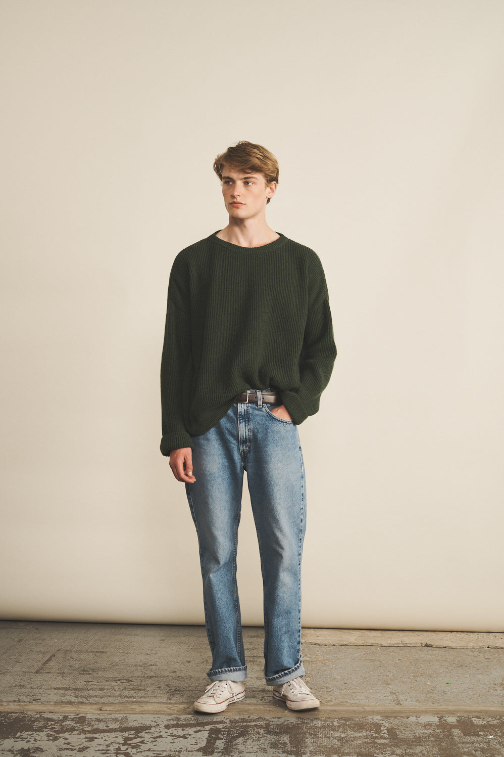 Ribbed green men cashmere sweater - front view | Edward | Linnea Lund