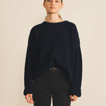 Ribbed dark blue women cashmere sweater - front view | Edward | Linnea Lund
