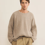 cashmere sweater men beige oversized long-sleeved ribbed - front view | Edward | Linnea Lund