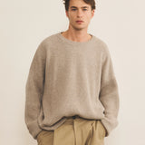 cashmere sweater men beige oversized long-sleeved ribbed - front view | Edward | Linnea Lund