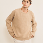 Ribbed sand beige men cashmere sweater - front view | Edward | Linnea Lund