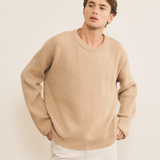 Ribbed sand beige men cashmere sweater - front view | Edward | Linnea Lund