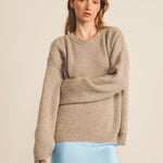 cashmere sweater women beige oversized long-sleeved ribbed - front view | Edward | Linnea Lund