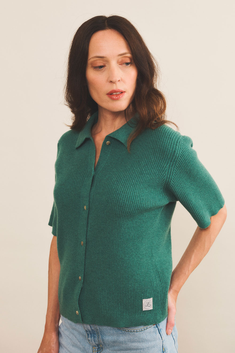 Cashmere polo women green - front view | Elise | Linnea Lund