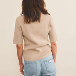 Cashmere polo women beige - back view | Elise | Linnea Lund